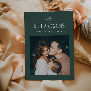 Elegant Family Photo and Name   Warmgewas Feestdagenkaart