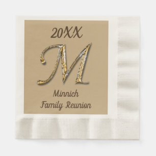Elegant Family Reunion Gold Letter M Monogram Servet