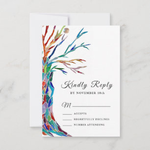 Elegant Family Tree Baptisme Christening RSVP Kaartje