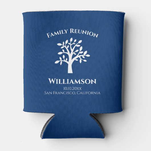 Elegant Family Tree Monogram Blue Blikjeskoeler (Voorkant)