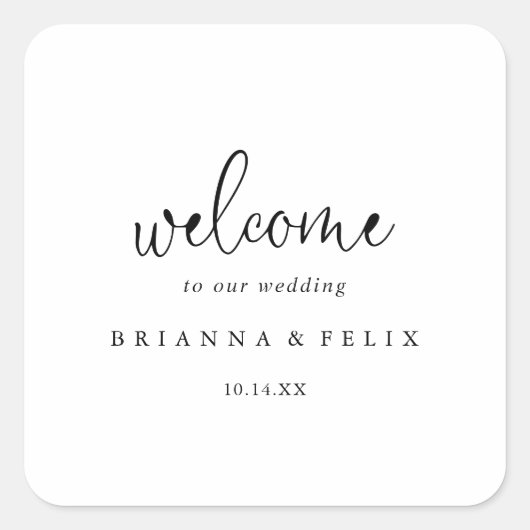 Elegant Fancy Script Bruiloft Welkom Vierkante Sticker (Voorkant)