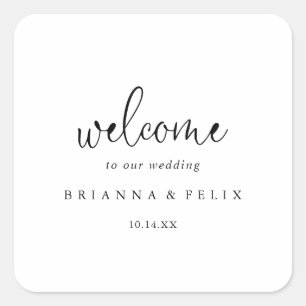 Elegant Fancy Script Bruiloft Welkom Vierkante Sticker
