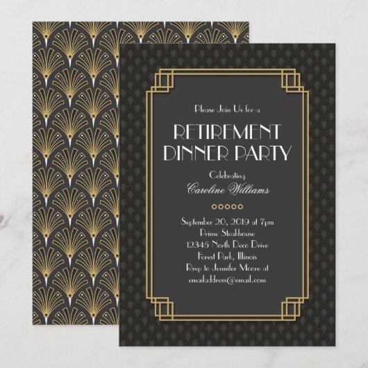 Elegant Fans Art Deco Retirement Party Kaart (Voorkant / Achterkant)