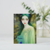 Elegant Fantasy Woman Portret in groen en blauw Briefkaart (Staand voorkant)