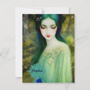 Elegant Fantasy Woman Portret in groen en blauw Briefkaart