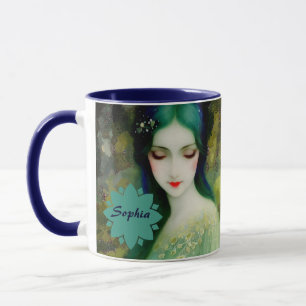 Elegant Fantasy Woman Portret in groen en blauw Mok