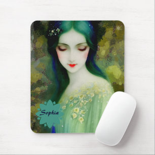 Elegant Fantasy Woman Portret in groen en blauw Muismat
