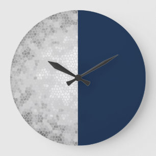 élégant faux argent et bleu marine grande horloge