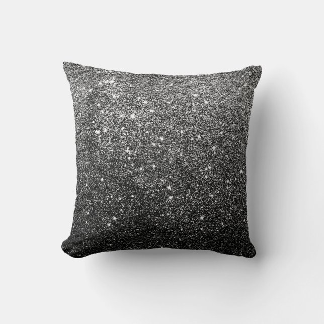 Elegant Faux Black Glitter Kussen (Voorkant)