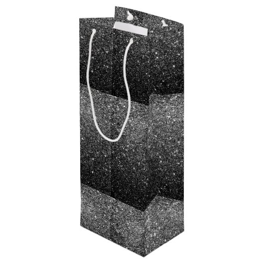 Elegant Faux Black Glitter Wijn Cadeautas (Achterkant Gekanteld)