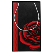 Elegant Faux Black Red Leather Roos Klein Cadeauzakje (Achterkant)