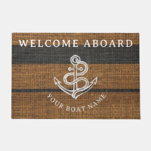 Elegant Faux Burlap Anchor Nautical Boat Welkom Deurmat