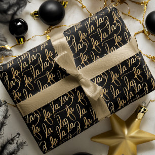 Elegant Faux Fa la Script Typografie Black & Gold Cadeaupapier