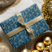 Elegant Faux Fa la Script Typografie Gold & Blue Cadeaupapier