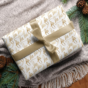 Elegant Faux Fa la Script Typografie Gold & White Cadeaupapier