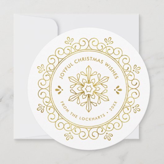 Elégant Faux Foil Frame Round Holiday Carte photo (Devant)