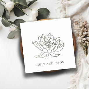 ELEGANT FAUX FOIL SILVER LOTUS LINE DRAWEND VIERKANTE VISITEKAARTJE