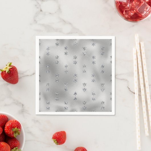 Elegant Faux Foil Silver Stars Christmas Servet (Insitu)