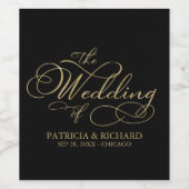 Elegant Faux Folie Black Gold Calligraphy Wedding Wijn Etiket (Enkel label)