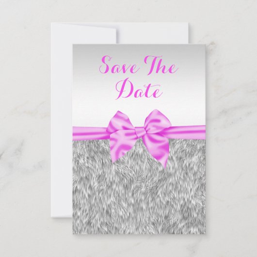 Elegant Faux Fur & Roze Bow Birthday Save the Date (Voorkant)