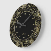 Elegant Faux Glitter And Gold On Black Grote Klok (Hoek)