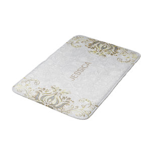 Elegant Faux Glitter en Gold Floral Lace Swirl Badmat