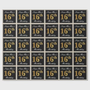 Elegant, Faux Gold 16th Birthday + Eigen naam Cadeaupapier