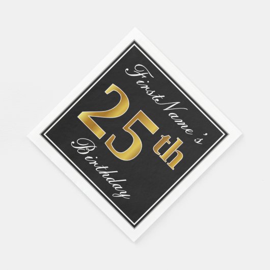 Elegant, Faux Gold 25th Birthday + Eigen naam Servetten (Hoek)