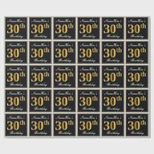 Elegant, Faux Gold 30th Birthday + Eigen naam Cadeaupapier