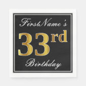 Elegant, Faux Gold 33rd Birthday + Eigen naam Servet (Voorkant)