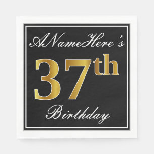 Elegant, Faux Gold 37th Birthday + Eigen naam Servet