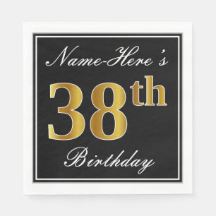 Elegant, Faux Gold 38th Birthday + Eigen naam Servet