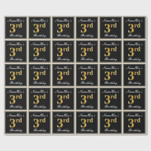 Elegant, Faux Gold 3rd Birthday + Eigen naam Cadeaupapier