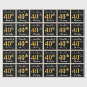 Elegant, Faux Gold 40th Birthday + Eigen naam Cadeaupapier
