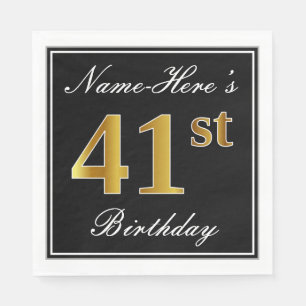 Elegant, Faux Gold 41st Birthday + Eigen naam Servet