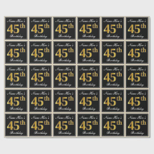 Elegant, Faux Gold 45th Birthday + Eigen naam Cadeaupapier