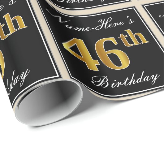 Elegant, Faux Gold 46th Birthday + Eigen naam Cadeaupapier (Rol Hoek)