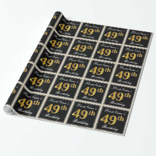 Elegant, Faux Gold 49th Birthday + Eigen naam Cadeaupapier