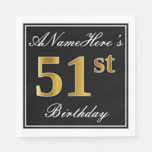 Elegant, Faux Gold 51st Birthday + Eigen naam Servet
