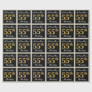 Elegant, Faux Gold 55th Birthday + Eigen naam Cadeaupapier
