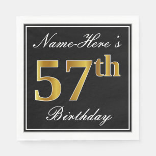 Elegant, Faux Gold 57th Birthday + Eigen naam Servet