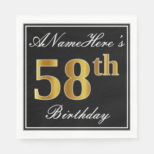 Elegant, Faux Gold 58th Birthday + Eigen naam Servet