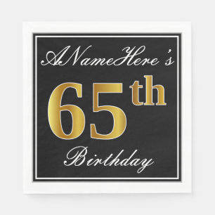 Elegant, Faux Gold 65th Birthday + Eigen naam Servet