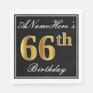 Elegant, Faux Gold 66th Birthday + Eigen naam Servetten