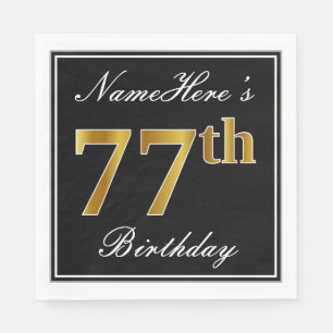 Elegant, Faux Gold 77th Birthday + Eigen naam Servetten
