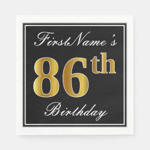 Elegant, Faux Gold 86th Birthday + Eigen naam Servet