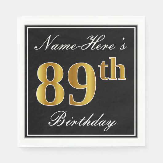 Elegant, Faux Gold 89th Birthday + Eigen naam Servetten (Voorkant)