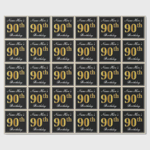 Elegant, Faux Gold 90th Birthday + Eigen naam Cadeaupapier