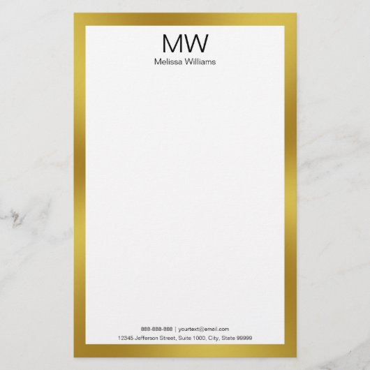 Elegant Faux Gold Border Monogram Business Briefpapier (Voorkant)