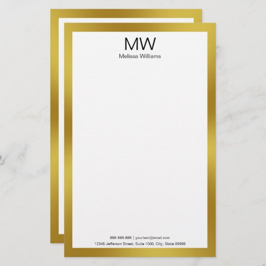 Elegant Faux Gold Border Monogram Business Briefpapier (Voorkant / Achterkant)